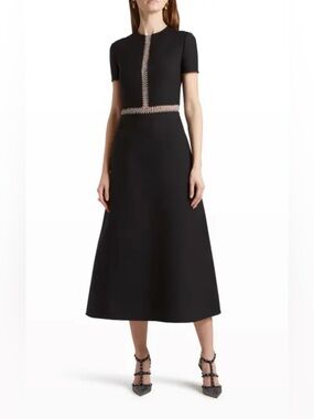 Valentino Garavani Metallic-Embroidered Crepe Couture Midi Dress
